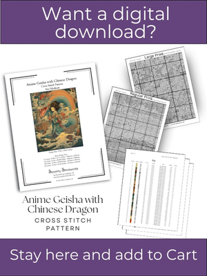 Anime Geisha with Chinese Dragon Cross Stitch Pattern