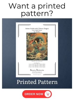Anime Geisha with Chinese Dragon Cross Stitch Pattern - Printed Pattern