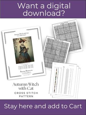 Autumn Witch with Cat Cross Stitch Pattern