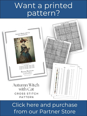 Autumn Witch with Cat Cross Stitch Pattern