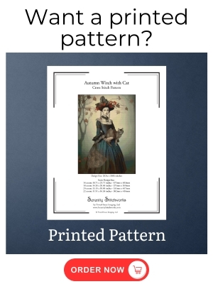 Autumn Witch with Cat Cross Stitch Pattern