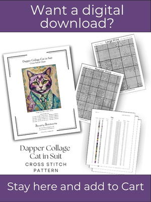 Dapper Collage Cat in Suit Cross Stitch Pattern