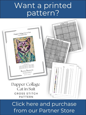 Dapper Collage Cat in Suit Cross Stitch Pattern
