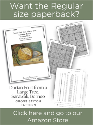 Durian Fruit from a Large Tree, Sarawak, Borneo Cross Stitch Pattern &ndash; Marianne North