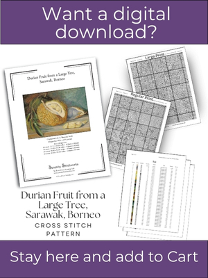 Durian Fruit from a Large Tree, Sarawak, Borneo Cross Stitch Pattern &ndash; Marianne North