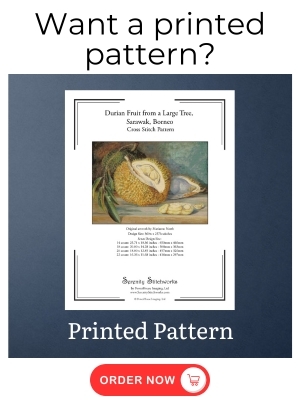 Durian Fruit from a Large Tree, Sarawak, Borneo Cross Stitch Pattern – Marianne North