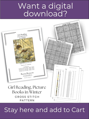 Girl Reading, Picture Books in Winter Cross Stitch Pattern - Jessie Wilcox Smith