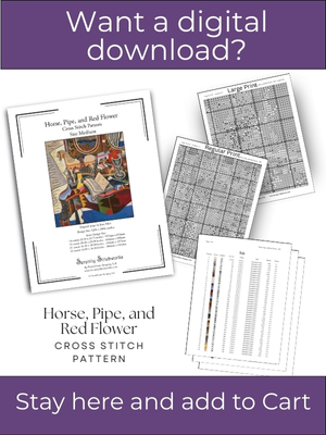 Horse, Pipe and Red Flower Cross Stitch Pattern – Joan Miró