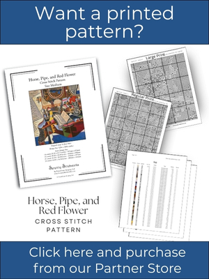 Horse, Pipe and Red Flower Cross Stitch Pattern – Joan Miró