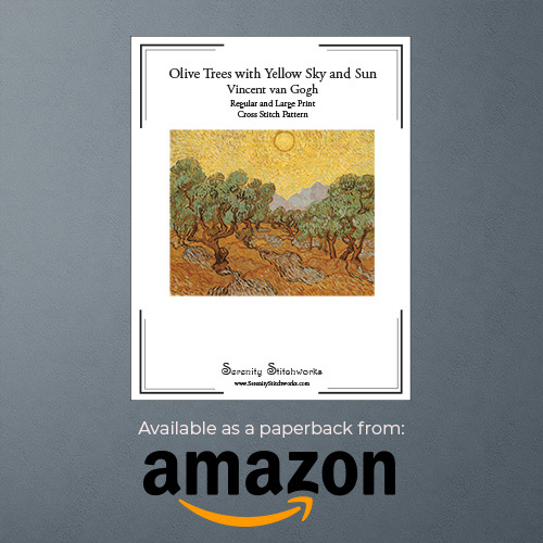 Olive Trees with Yellow Sky and Sun Cross Stitch Pattern Book