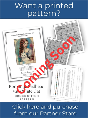 Romantic Redhead with White Cat Cross Stitch Pattern