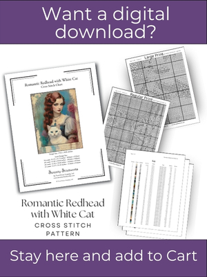 Romantic Redhead with White Cat Cross Stitch Pattern