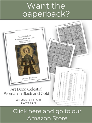 Art Deco Celestial Woman in Black and Gold Cross Stitch Pattern