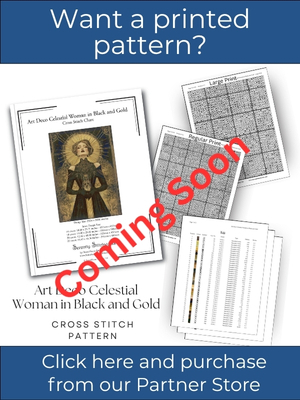 Art Deco Celestial Woman in Black and Gold Cross Stitch Pattern