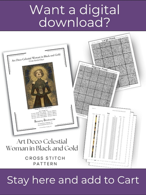 Art Deco Celestial Woman in Black and Gold Cross Stitch Pattern
