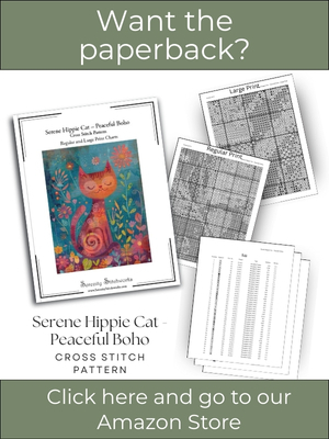 Serene Hippie Cat – Peaceful Boho Cross Stitch Pattern