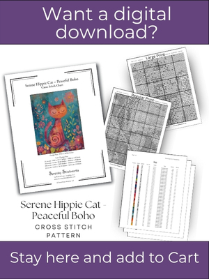 Serene Hippie Cat – Peaceful Boho Cross Stitch Pattern