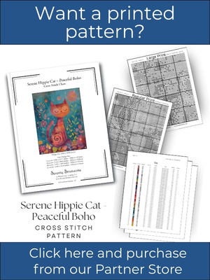 Serene Hippie Cat &ndash; Peaceful Boho Cross Stitch Pattern