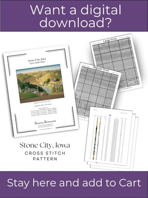 Stone City, Iowa Cross Stitch Pattern &ndash; Grant Wood