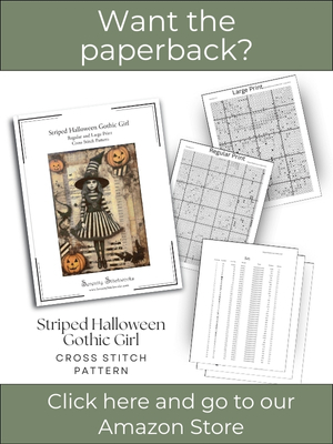 Striped Halloween Gothic Girl Cross Stitch Pattern