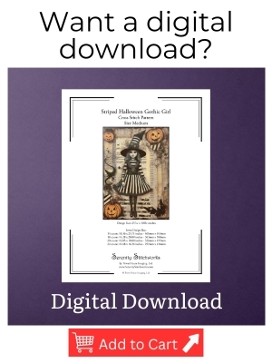 Striped Halloween Gothic Girl Cross Stitch Pattern - Digital Download
