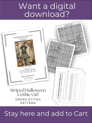 Striped Halloween Gothic Girl Cross Stitch Pattern