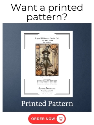 Striped Halloween Gothic Girl Cross Stitch Pattern - Printed Pattern