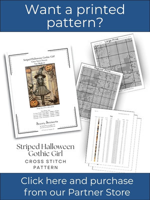 Striped Halloween Gothic Girl Cross Stitch Pattern