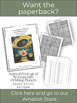 Surreal Portrait of Woman with Orbiting Planets Cross Stitch Pattern