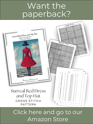 Surreal Red Dress and Top Hat Cross Stitch Pattern