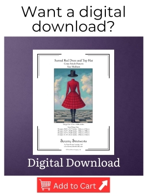 Surreal Red Dress and Top Hat Cross Stitch Pattern