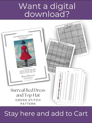 Surreal Red Dress and Top Hat Cross Stitch Pattern
