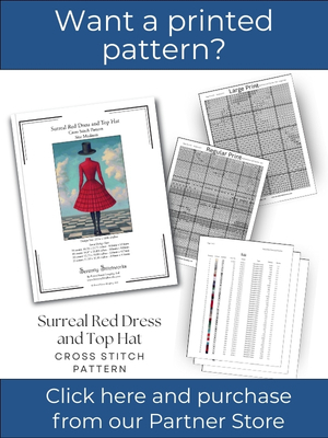 Surreal Red Dress and Top Hat Cross Stitch Pattern