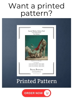 Surreal Skyline Stiletto Heel Cross Stitch Pattern - Printed Pattern