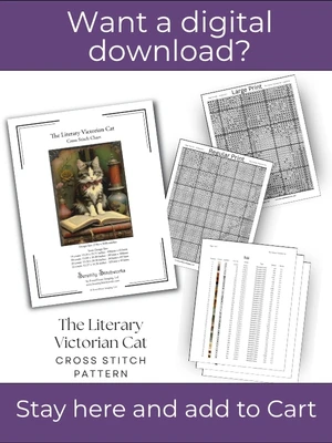 The Literary Victorian Cat Cross Stitch Pattern