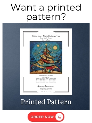 Cubist Starry Night Christmas Tree Cross Stitch Pattern - Printed Pattern