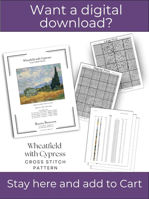 Wheatfield with Cypress Cross Stitch Pattern, Vincent van Gogh