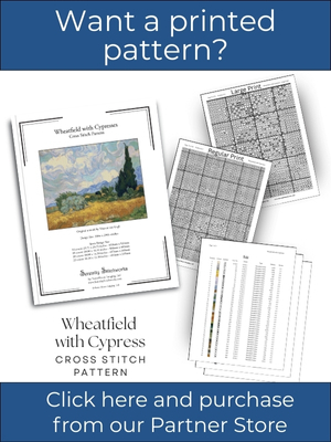 Wheatfield with Cypress Cross Stitch Pattern, Vincent van Gogh