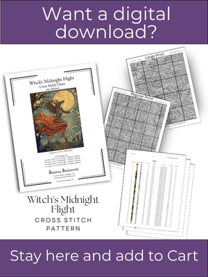 Witch's Midnight Flight Cross Stitch Pattern