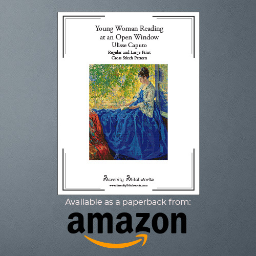 Young Woman Reading at an Open Window Cross Stitch Pattern Book - Caputo