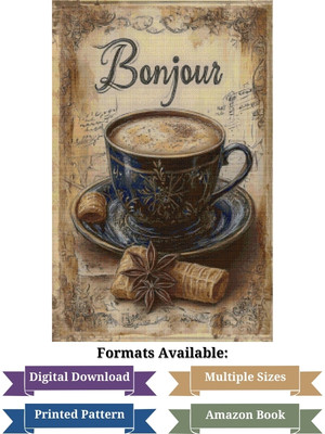 Bonjour Caf Cross Stitch Pattern