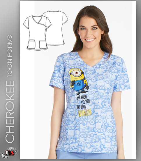 Cherokee Tooniforms Women's Mock Wrap Top in My Own Minion