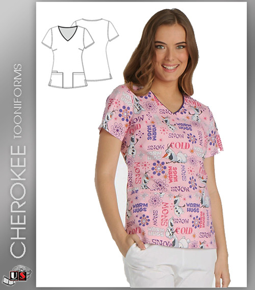 Cherokee Tooniforms Women S V Neck Frozen Print Scrub Top Dental