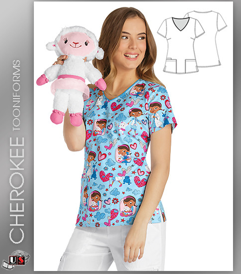 Cherokee Tooniforms Women's V-Neck Top in Hugs Are To Heal