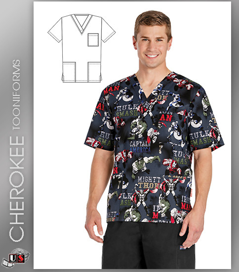 Cherokee Tooniforms Unisex V-Neck Top in Team Avengers