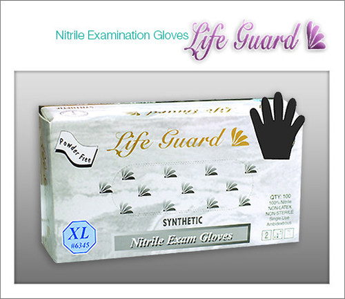LIFE GUARD Examination Nitrile Gloves - Black Color - 100 Gloves / BOX