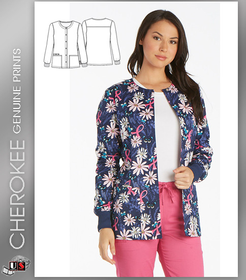 Cherokee Printed Women's Snap Front Warm-Up Jacket in Flight For The Cure