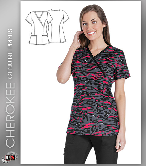 Cherokee Printed Women's Mock Wrap Knit Panel Top Wild N' Free