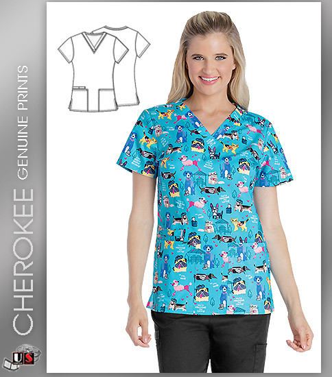 Cherokee Printed Women's V-Neck Top in Feline Better Already