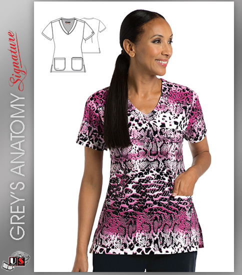 Grey's Anatomy™ Signature Women's V-Neck Python Print Scrub Top